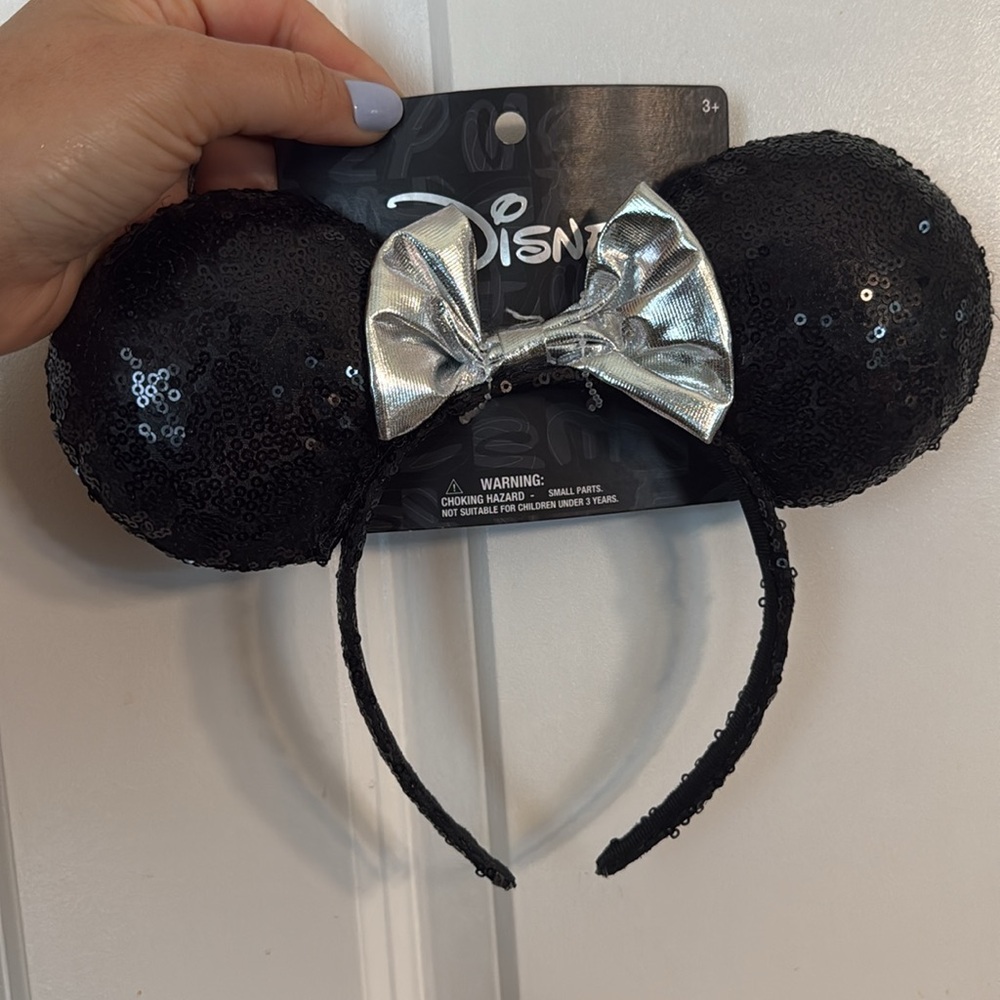 Disney Black Sequin Ears with Silver Bow